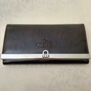 Vintage Gucci Trifold Leather Wallet - Brown - Unused